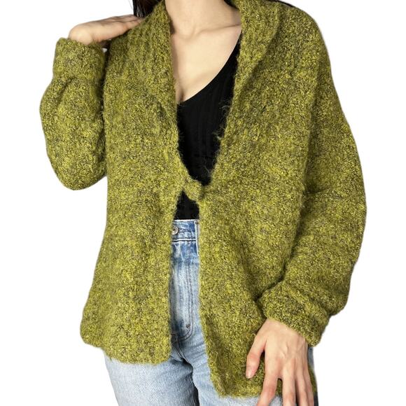 Tabask Alpaca Wool Green Fuzzy Handmade in PERU One Button Cardigan Sweater - Picture 1 of 6